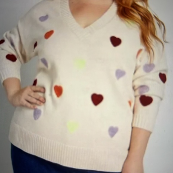 ModCloth Fuzzy Heart V-Neck Sweater XL - Picture 5 of 6